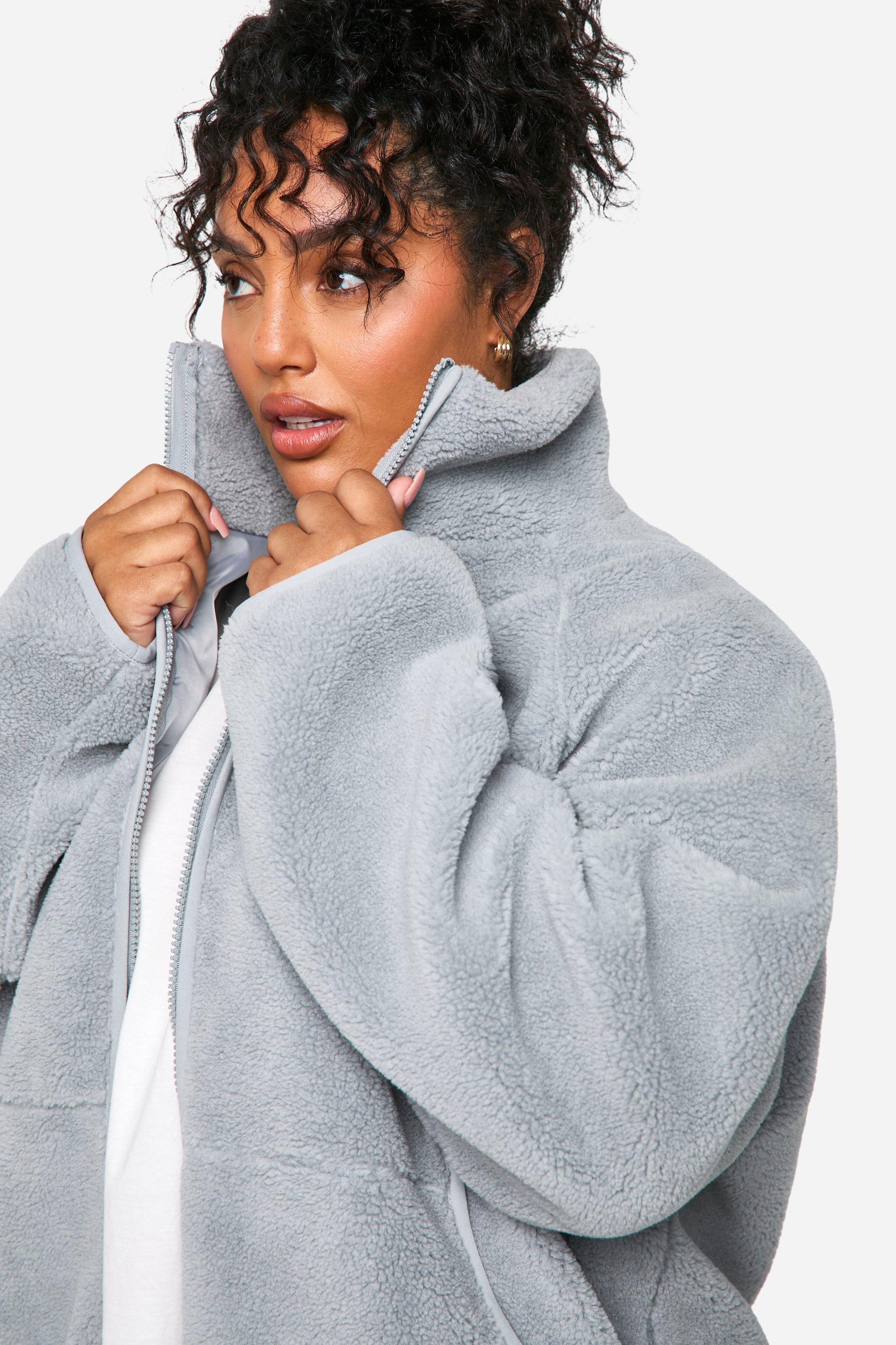 Boohoo Women s Plus Oversized Teddy Zip Up Jacket